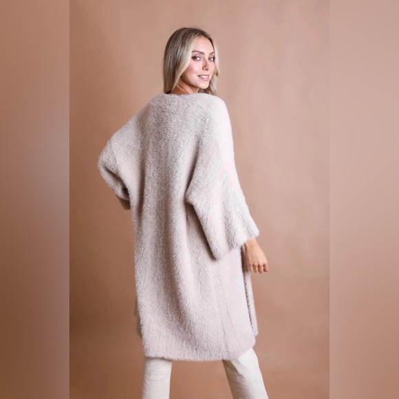 NEW Luxe Bohemian Faux Mohair Knit Cardigan | BEIGE - Picture 4 of 6